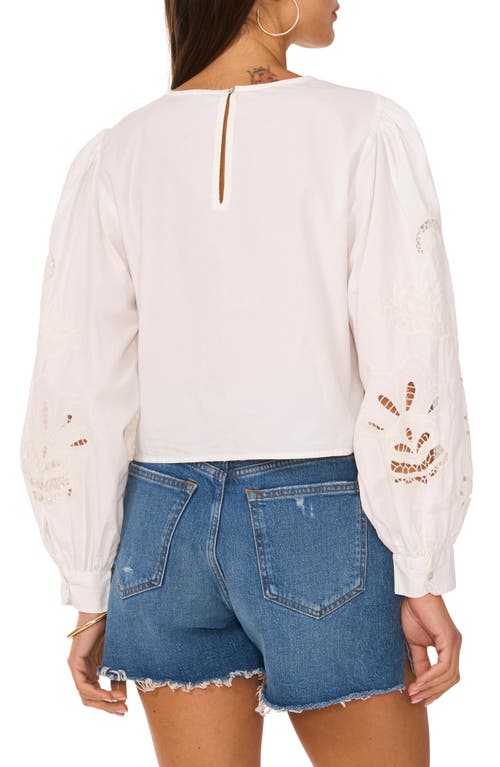 Vince Camuto Embroidered Cutwork Cotton Poplin Top In White