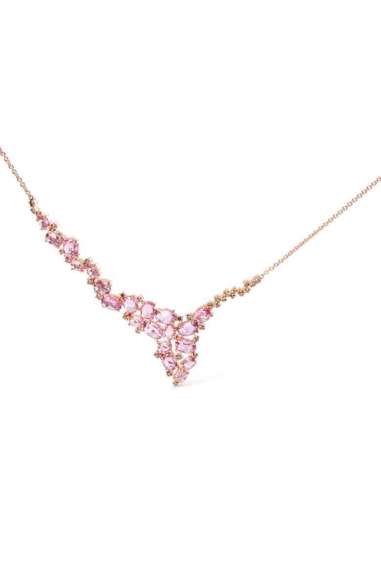 Gold 1/2 Cttw Diamond and Sapphire Statement Station Necklace, Main, color, Pink