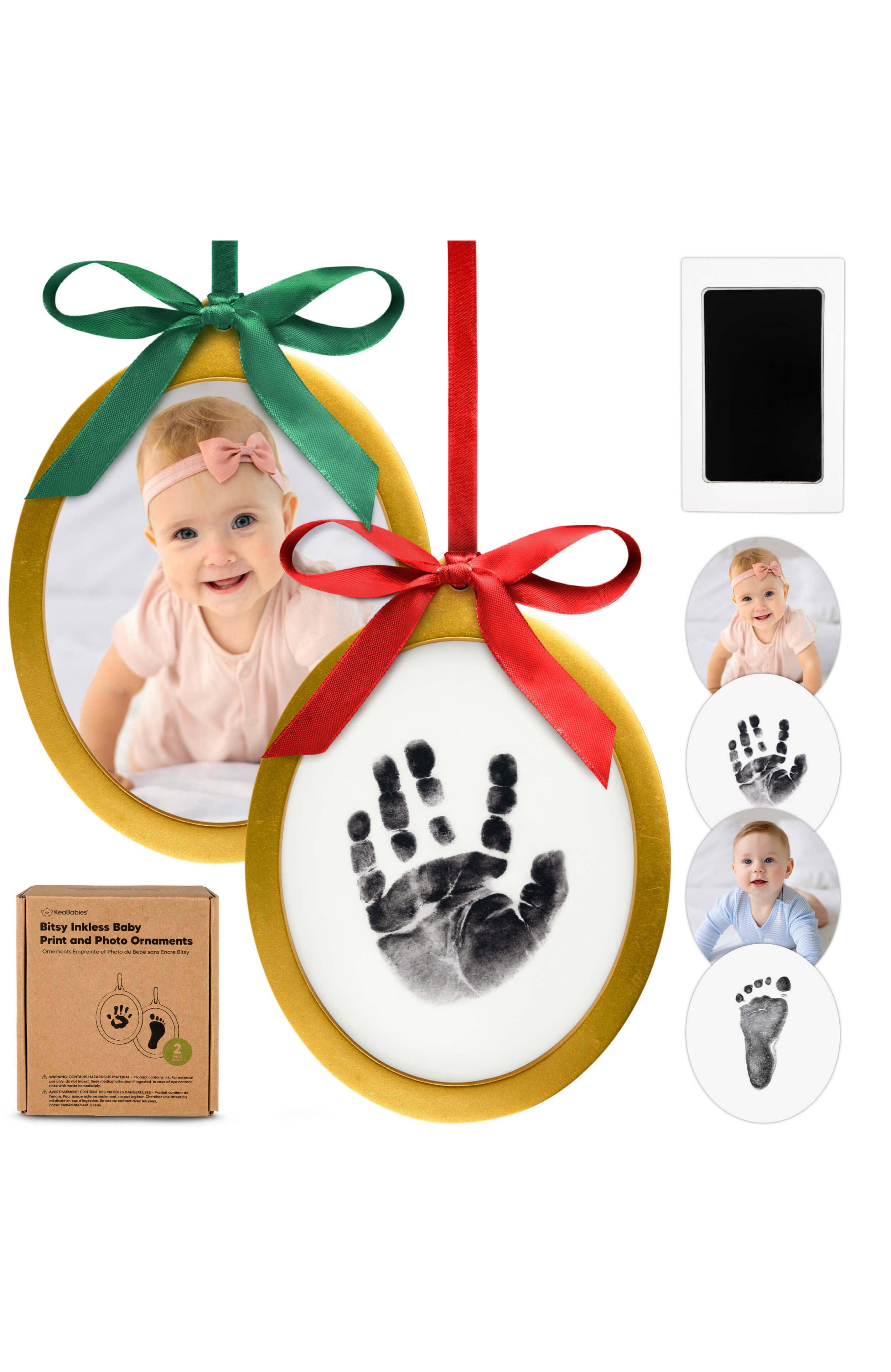 KeaBabies Bitsy Inkless Baby Print and Photo Ornaments in Oval/gold 