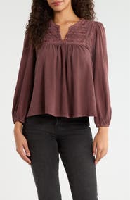 Lucky Brand Mixed Stitch Peasant Top