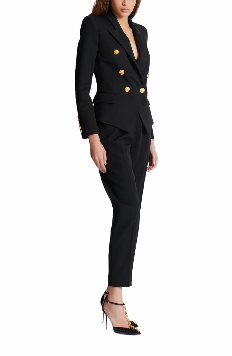 Balmain Grain De Poudre 6-Button Fitted Jacket, Main, color, Black