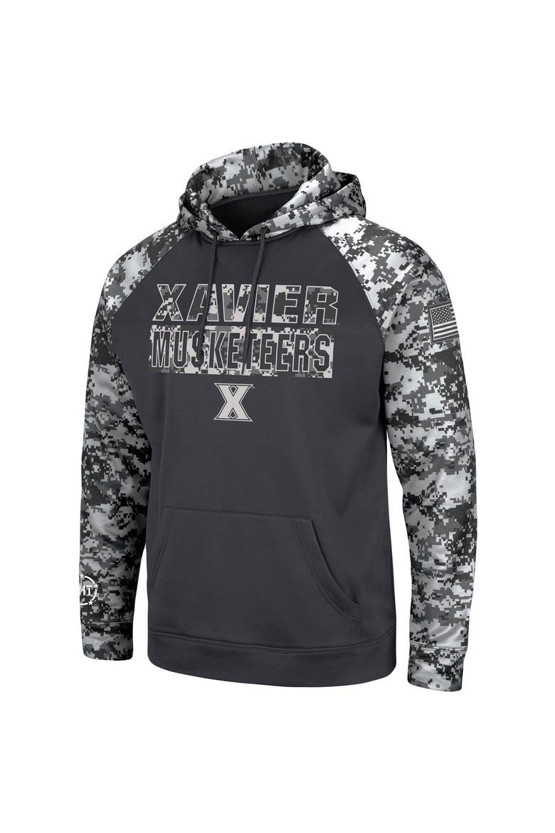 Men's Colosseum Charcoal Xavier Musketeers OHT Military Appreciation Digital Camo Pullover Hoodie, Alternate, color, Charcoal