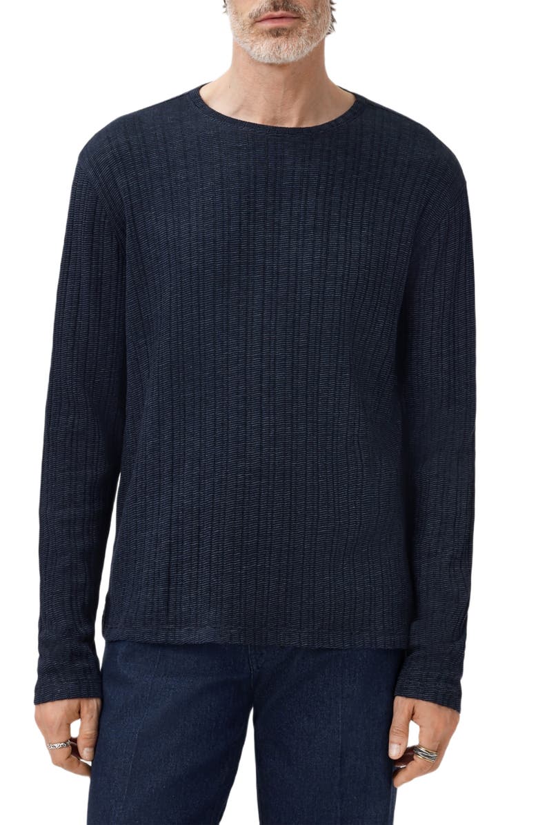 John Varvatos Fern Feeder Stripe Rib Long Sleeve T-Shirt, Alternate, color, Navy