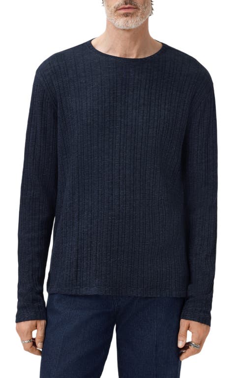 John Varvatos Fern Feeder Stripe Rib Long Sleeve T-shirt In Blue