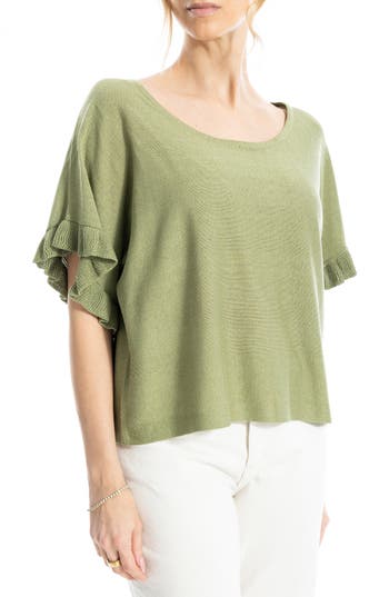 Max Studio Flutter Sleeve Sweater In Green