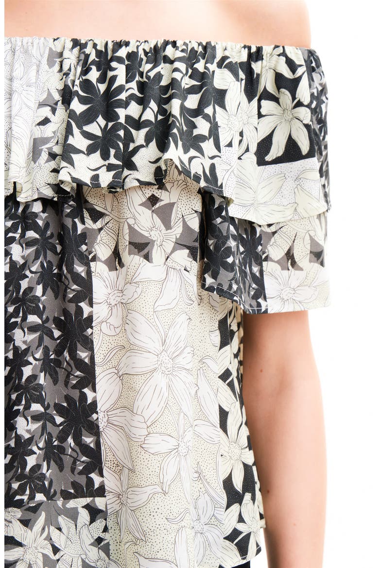 Patchwork Floral Ruffle Blouse, Alternate, color, WHITE
