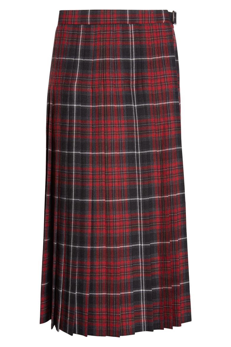 Tartan Pleated Midi Skirt, Alternate, color, COOL GREY/ CRANBERRY RED CHECK