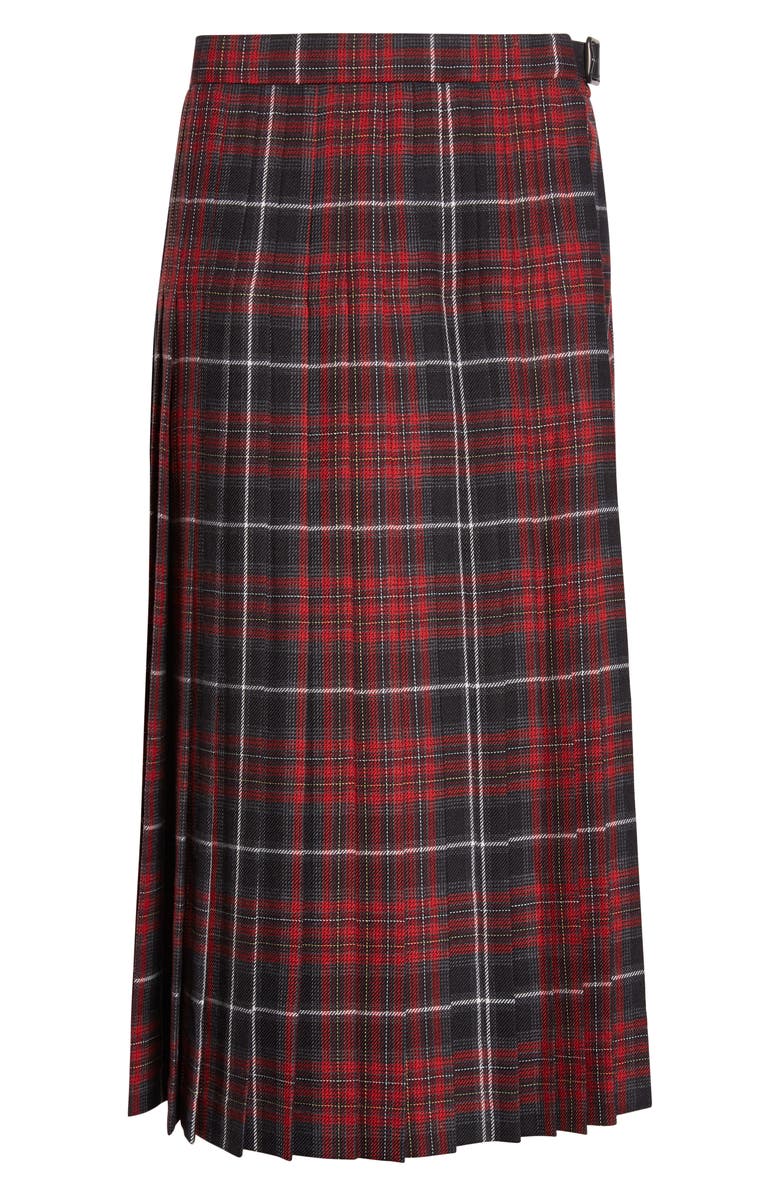 Burberry Tartan Pleated Midi Skirt, Alternate, color, Cool Grey/ Cranberry Red Check