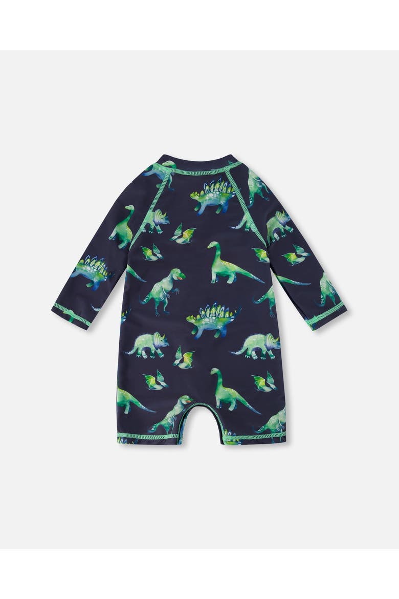 Little Boy's Long Sleeve One Piece Rashguard Grey Printed Dinosaurs, Alternate, color, Grey Printed Dinosaurs