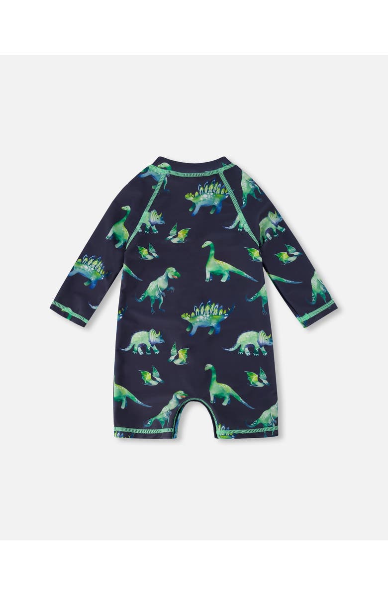 Deux par Deux Little Boy's Long Sleeve One Piece Rashguard Grey Printed Dinosaurs, Alternate, color,