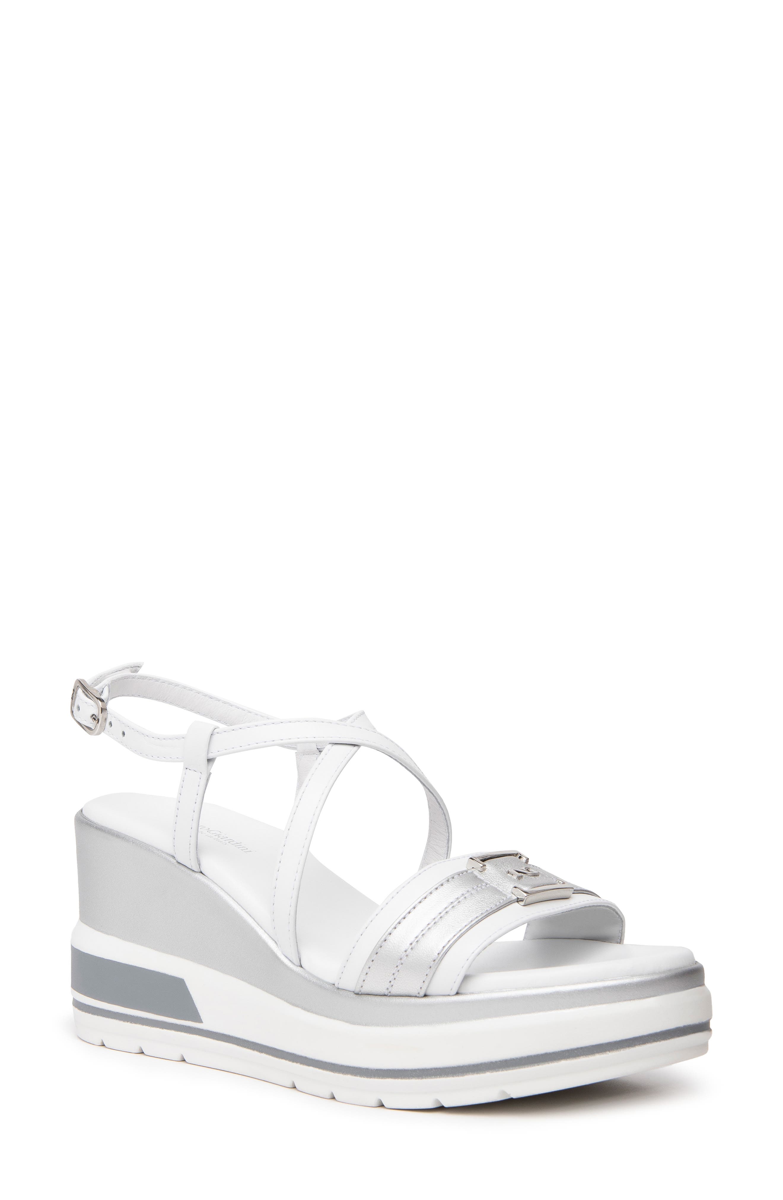 NeroGiardini Logo Plate Platform Wedge Sandal, Main, color, 