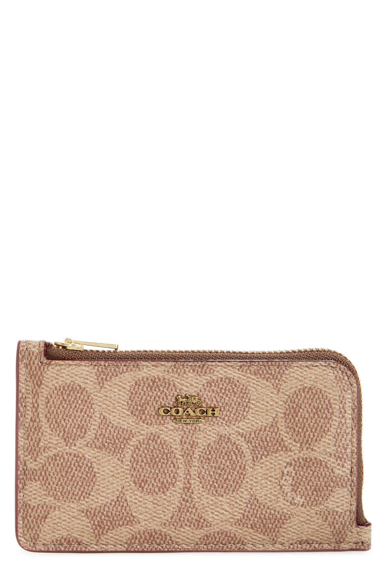Signature Coated Canvas & Leather Card Holder, Main, color, B4/ TAN RUST