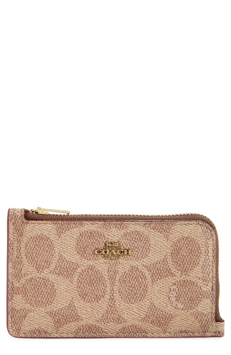 COACH Signature Coated Canvas & Leather Card Holder, Main, color,