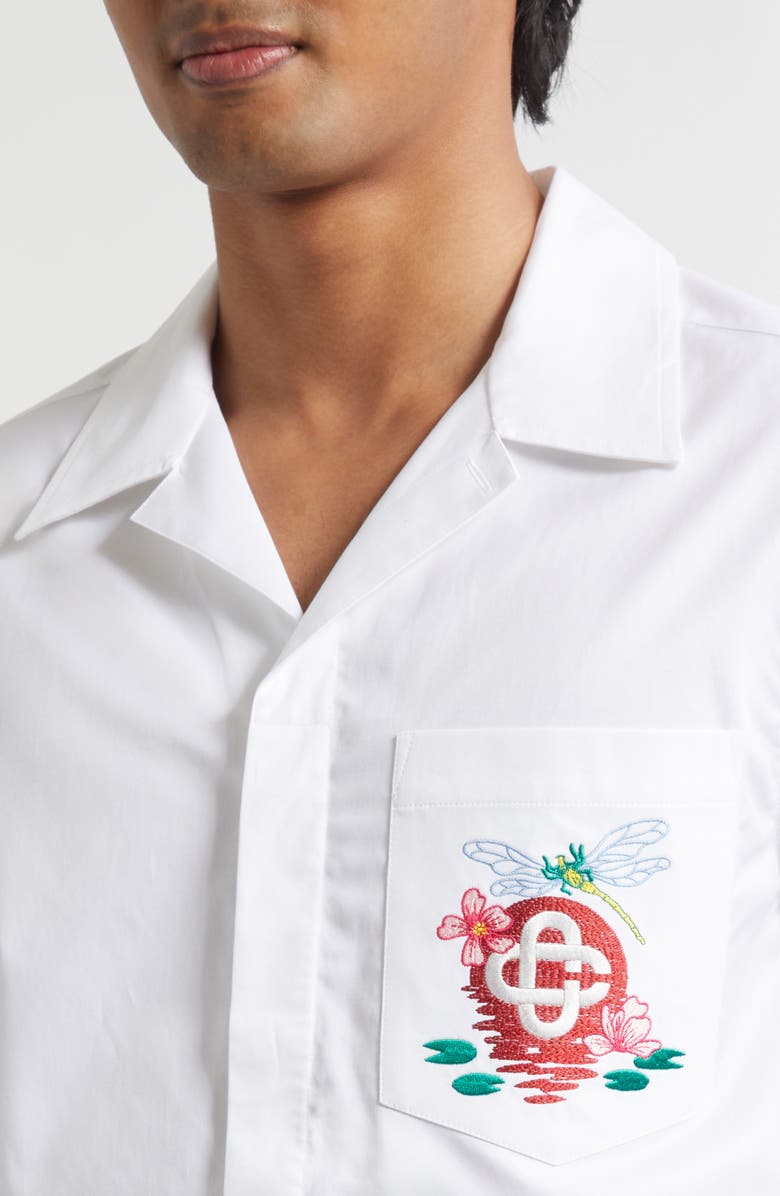 Casablanca Embroidered Cotton Poplin Short Sleeve Button-Up Shirt, Alternate, color, Dragonfly Floral