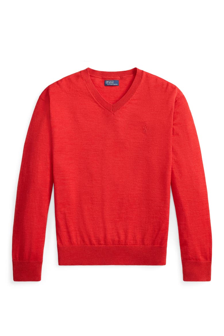 Merino Wool V-Neck Sweater, Alternate, color, FLANDERS RED HEATHER