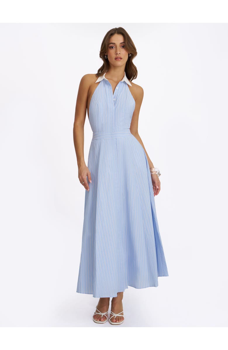 Miss Circle Winslet Striped Cotton Poplin Halter Maxi Dress, Alternate, color, Sky Blue