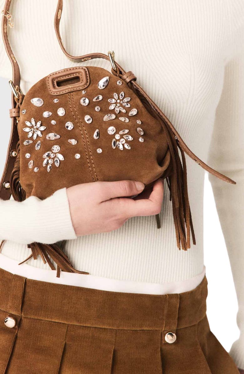 maje Pleated corduroy mini skirt, Alternate, color, Camel