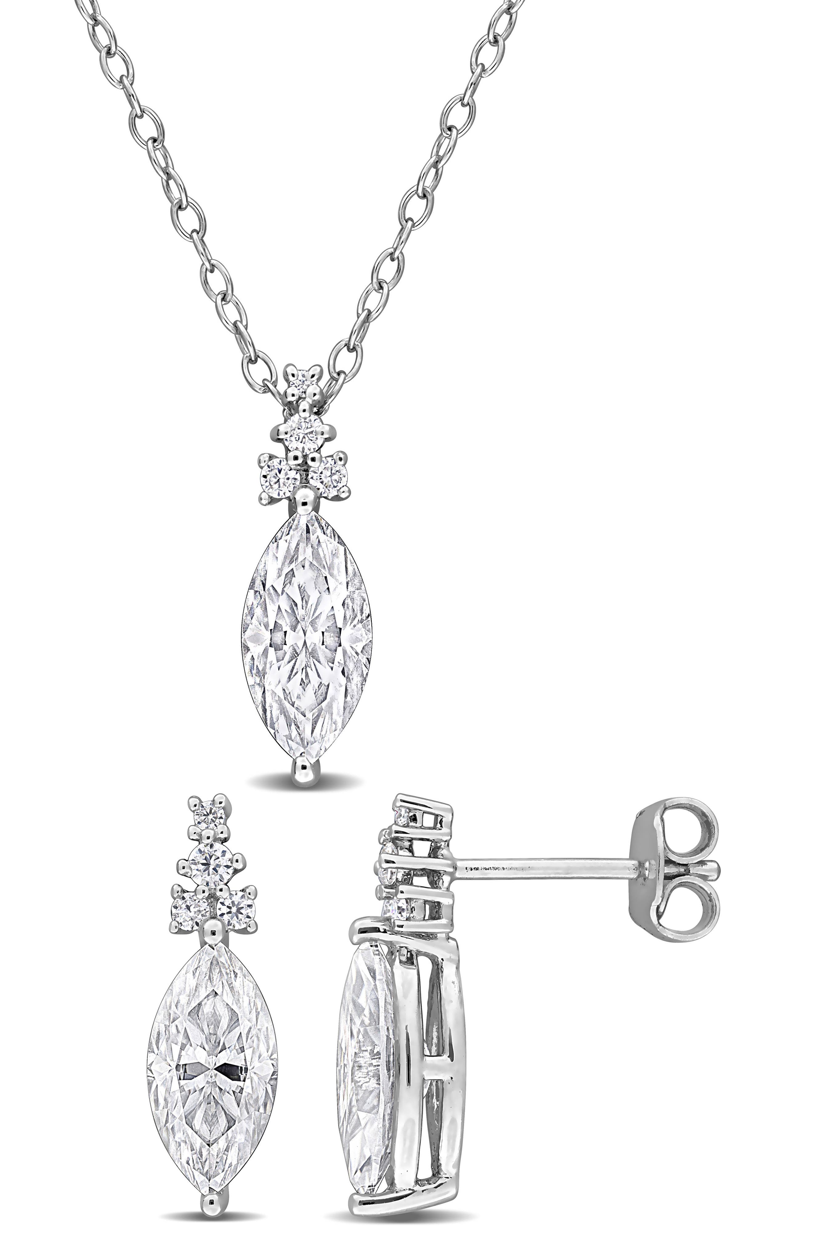 DELMAR Marquis Cut Lab Grown Moissanite Earrings & Necklace Set