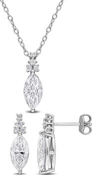 DELMAR Marquis Cut Lab Grown Moissanite Earrings & Necklace Set