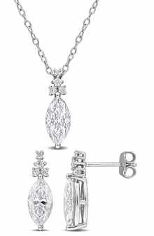 DELMAR Marquis Cut Lab Grown Moissanite Earrings & Necklace Set