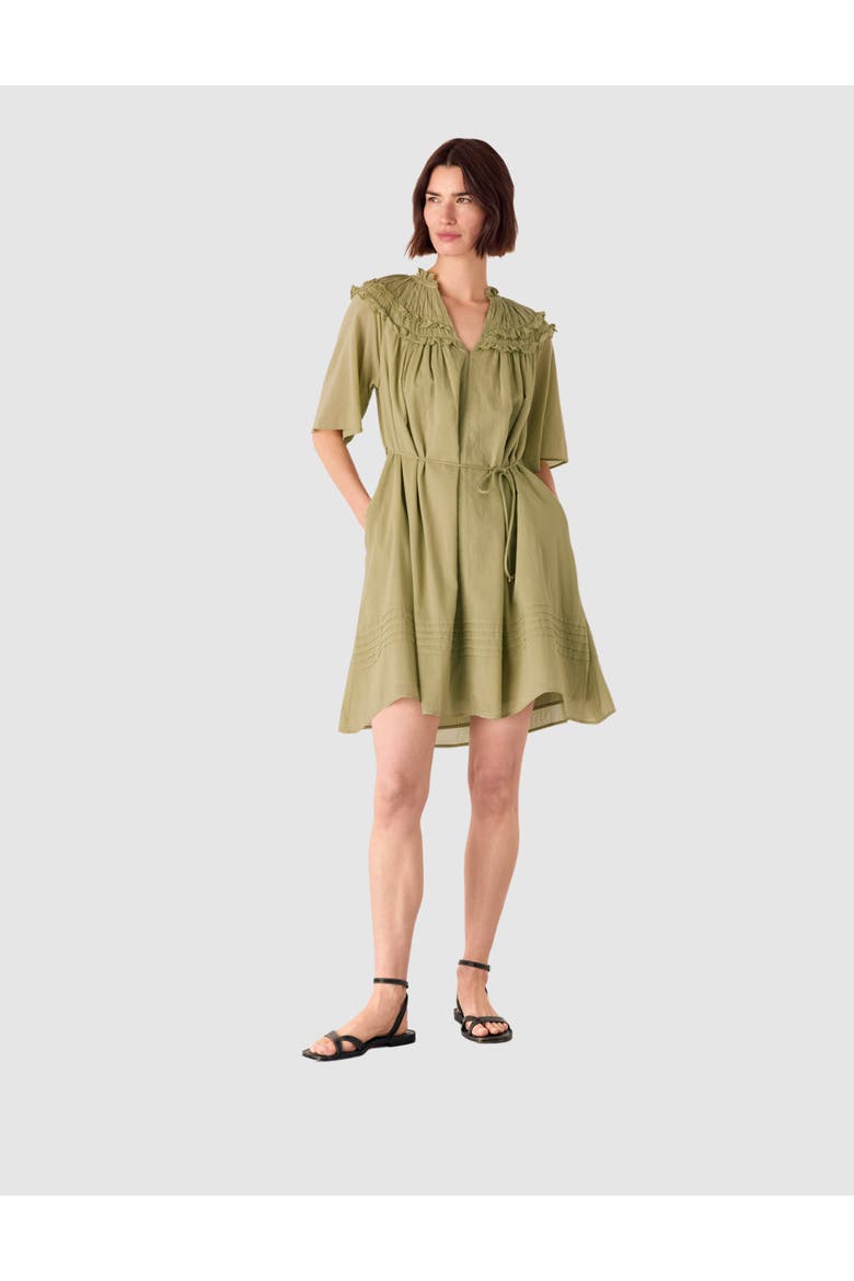 Short Sleeve Cotton Frill Mini Dress, Main, color, Khaki