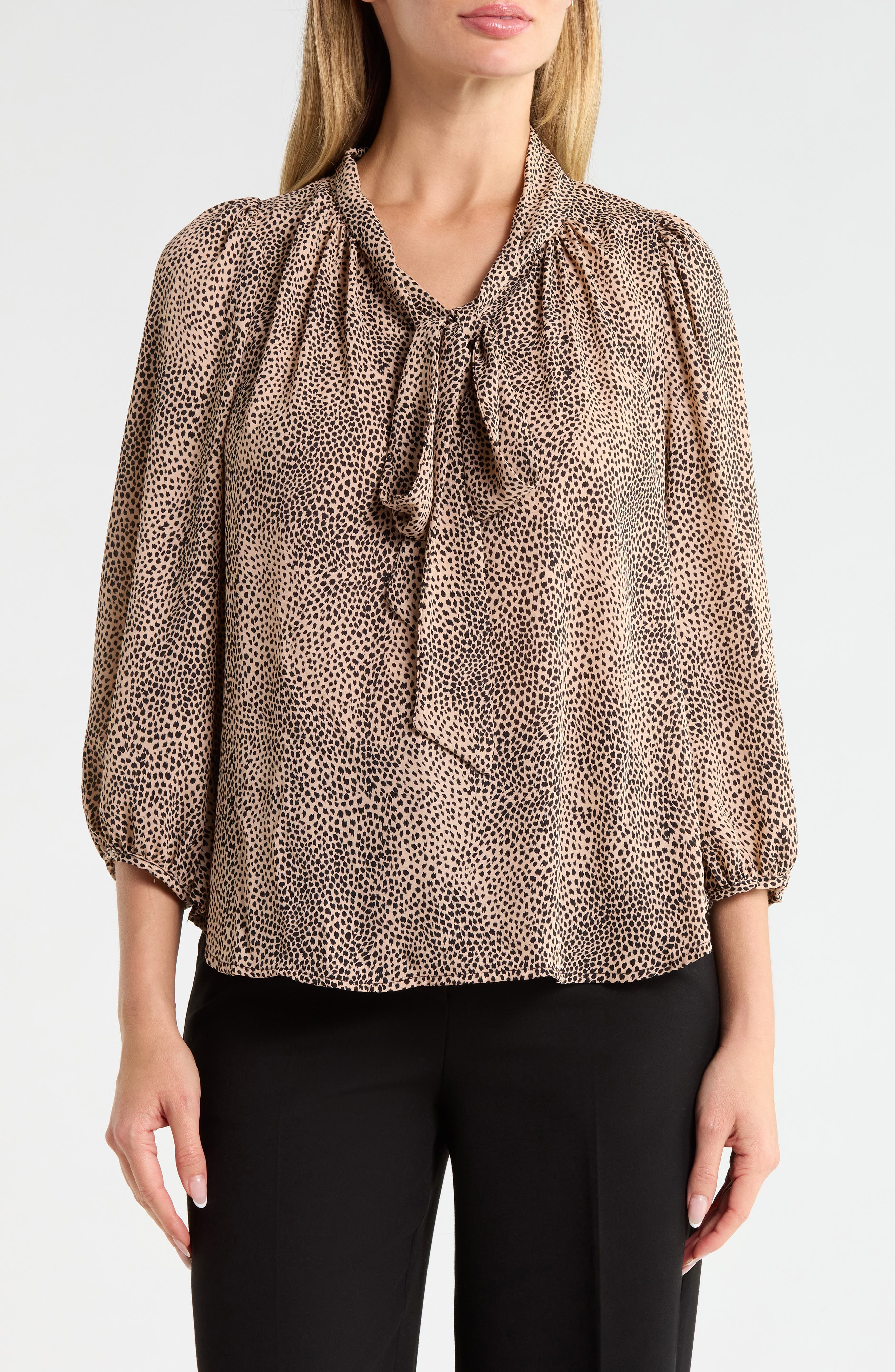 Animal Printed Tie Neck Blouse