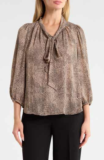 Animal Printed Tie Neck Blouse