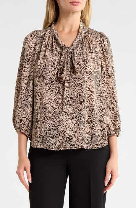 Animal Printed Tie Neck Blouse