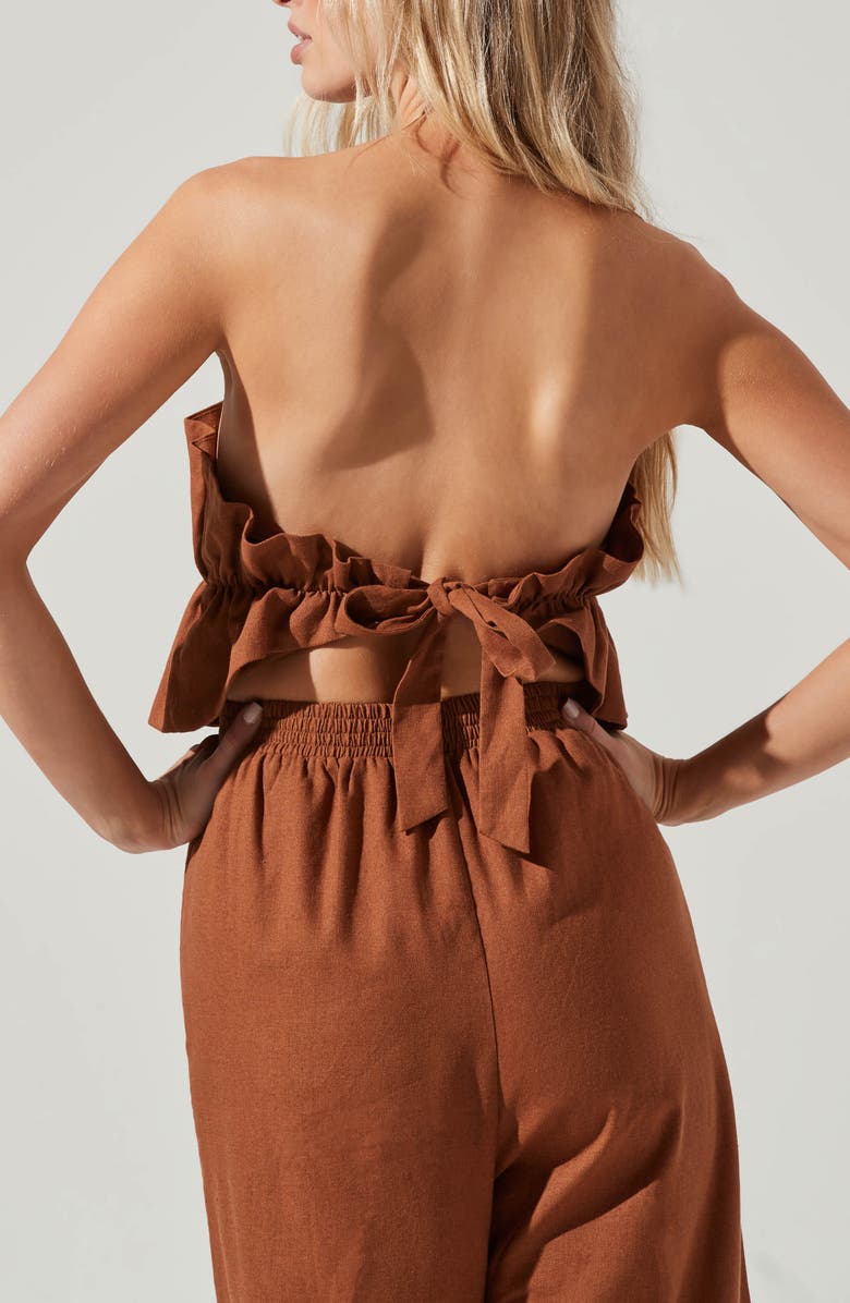 ASTR the Label Ruffle Bodice Tie Back Strapless Cotton & Linen Jumpsuit, Alternate, color,