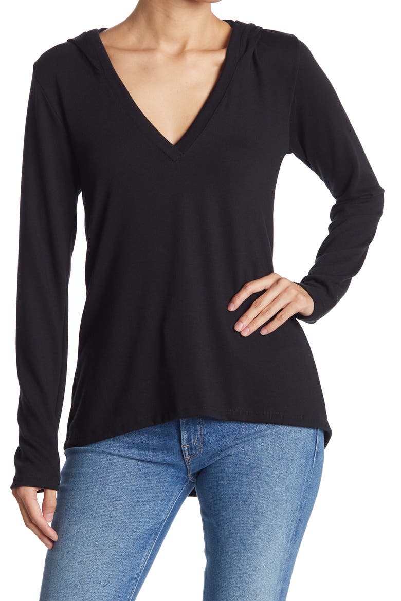 Hooded Tunic Sweater, Main, color, BLACK