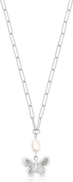 Ettika Butterlfy & Freshwater Pearl Pendant Necklace