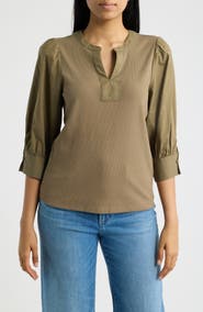 Wit & Wisdom Mixed Media Puff Sleeve Top