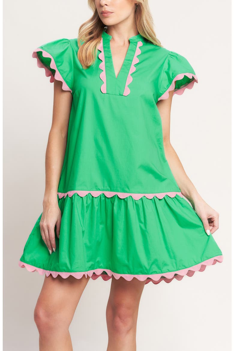 Scalloped Drop Waist Minidress, Alternate, color, APPLE GREEN