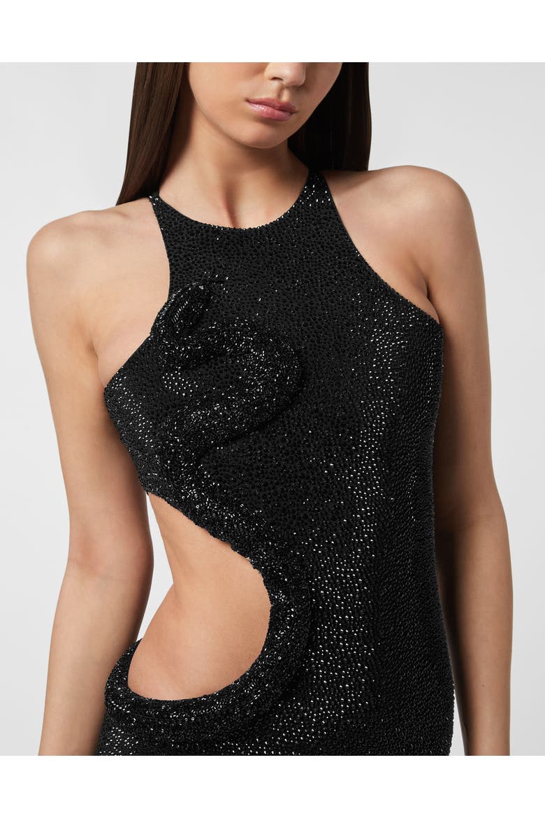 Mini Dress Snake Strass Women, Alternate, color, black