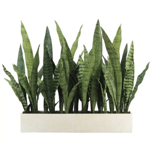 27" Artificial Snake Plant in Rectangular Textured Stoneware Planter