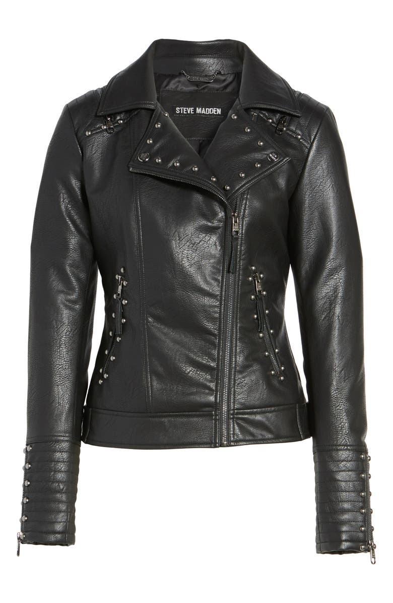 Steve Madden Studded Faux Leather Biker Jacket, Alternate, color, 