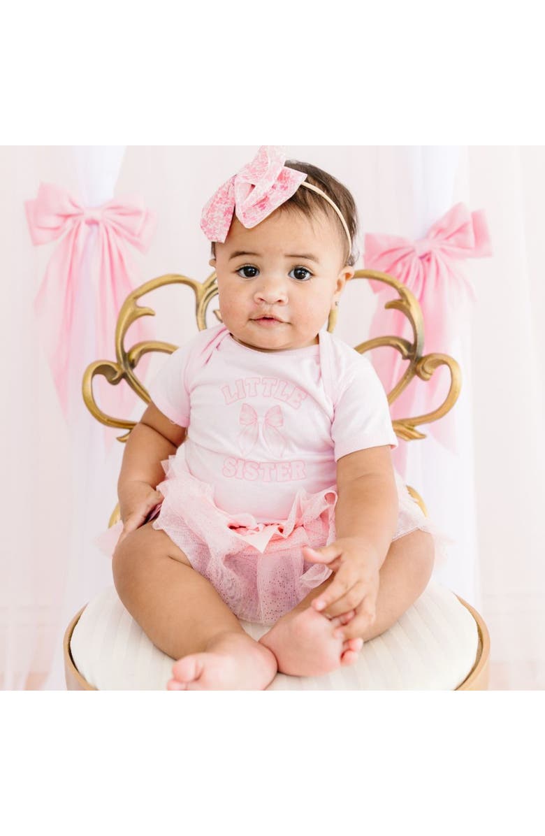 Sweet Wink Little Sister Bow Short Sleeve Bodysuit, Alternate, color, Pink