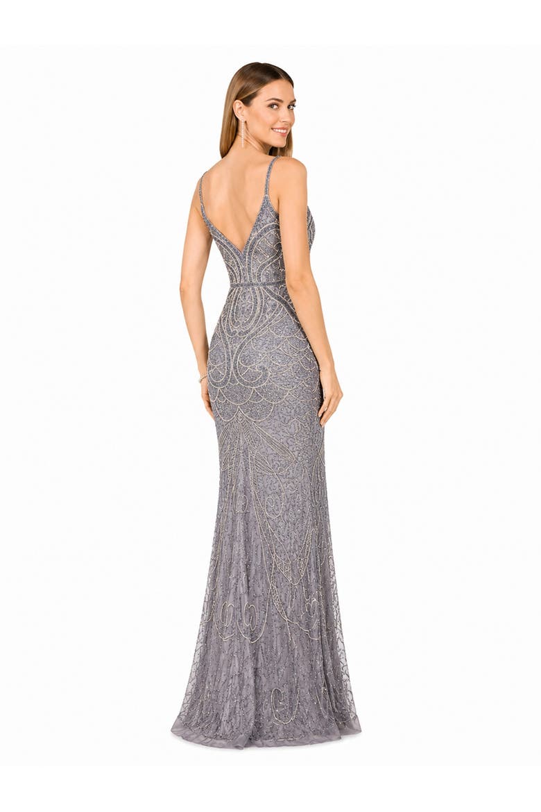 Beaded Faux-Wrap V-Neck Bridal Gown, Alternate, color, Mid Grey