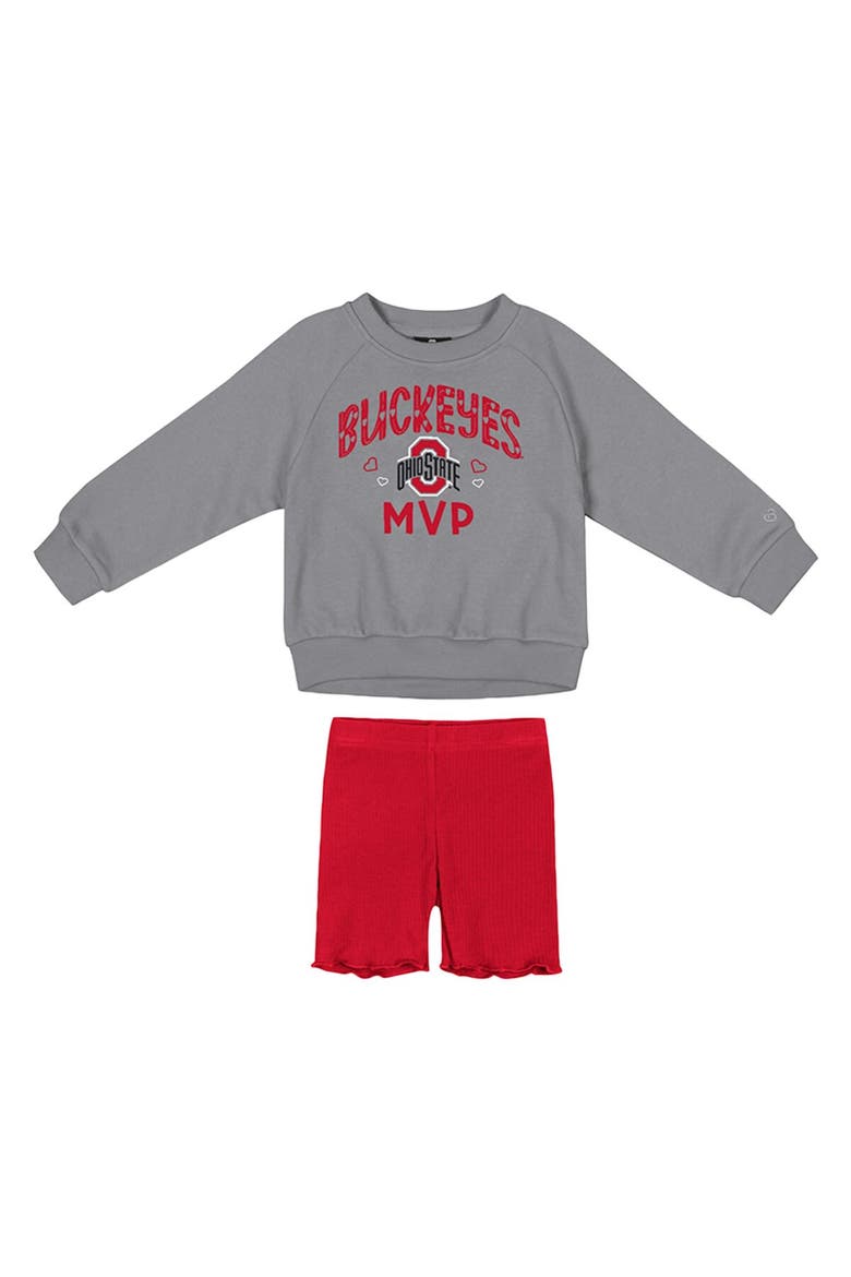 Girls Toddler Colosseum  Gray/Scarlet Ohio State Buckeyes Beta Fleece Sweatshirt and Shorts Set, Main, color, Gray