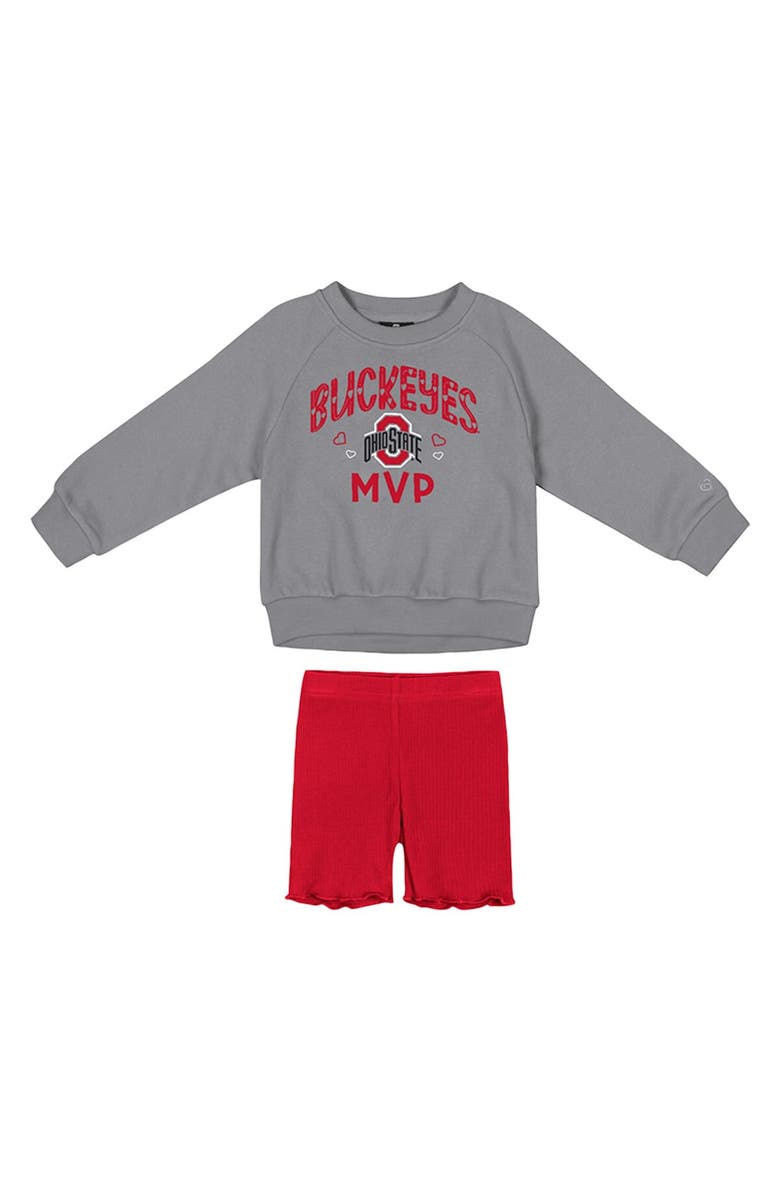 COLOSSEUM Girls Toddler Colosseum  Gray/Scarlet Ohio State Buckeyes Beta Fleece Sweatshirt and Shorts Set, Main, color, Gray