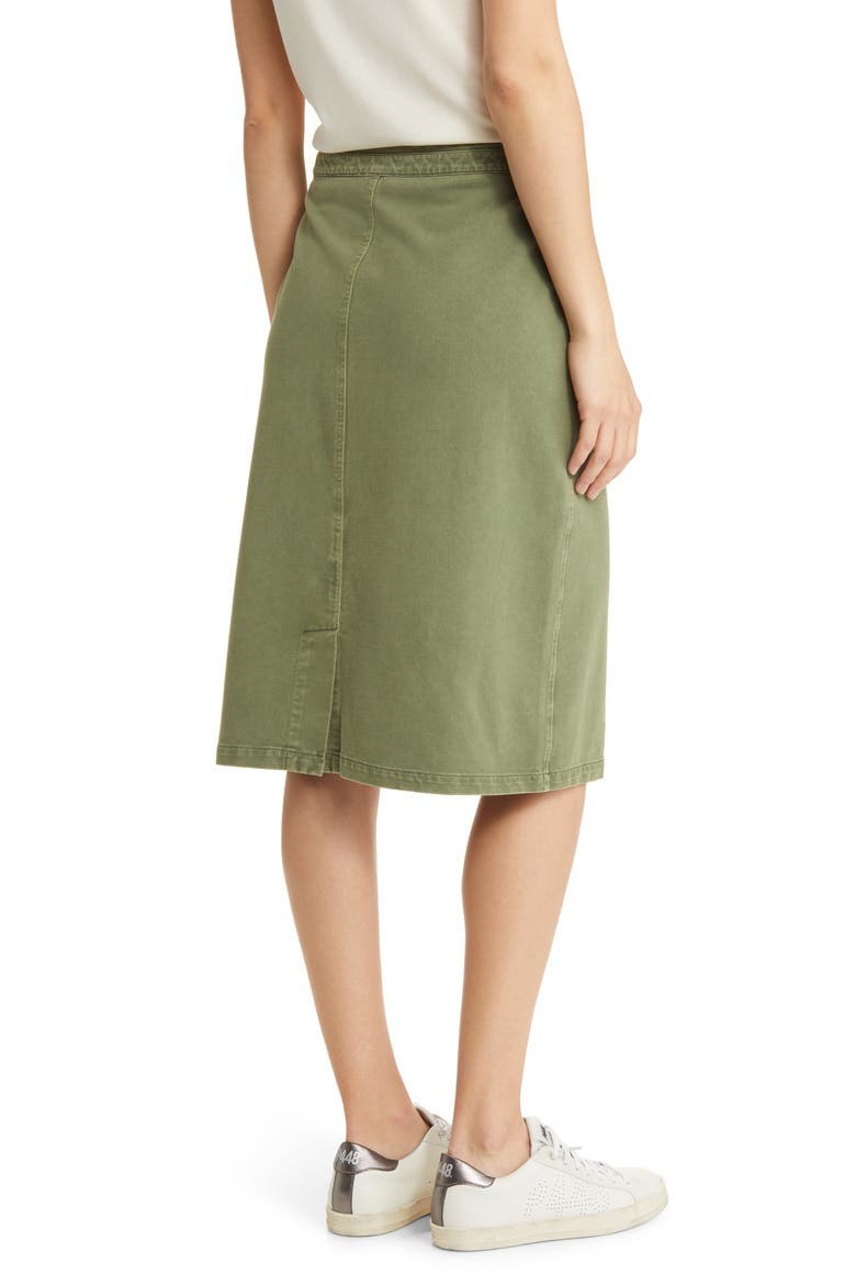 Relaxed Zip Front Twill Midi Skirt, Alternate, color, GREEN SORREL