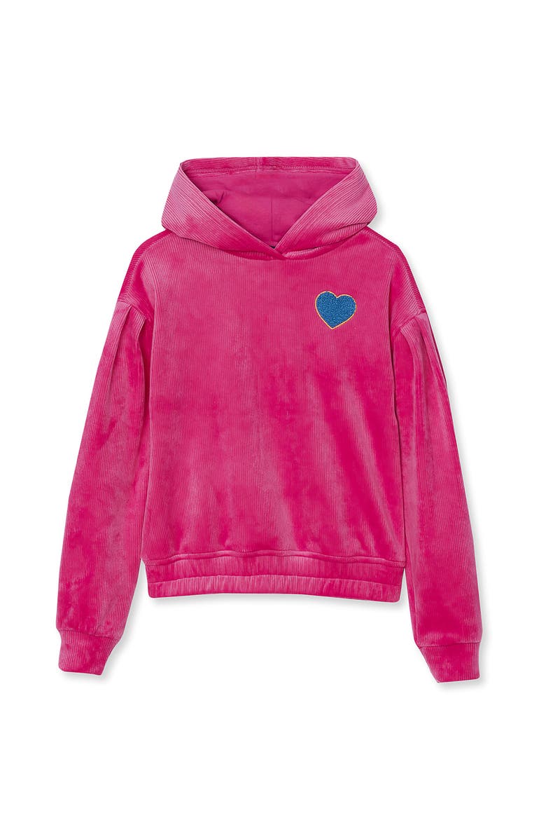 Girls Plush Pullover Hoodie, Main, color, Heart/Rose Violet