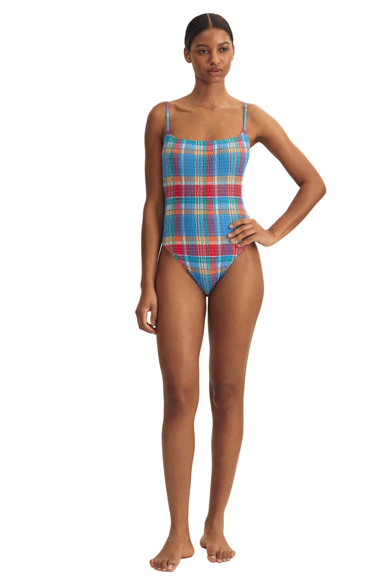 Kennedy Smocked One-Piece Swimsuit, Alternate, color, BLUE MULTI