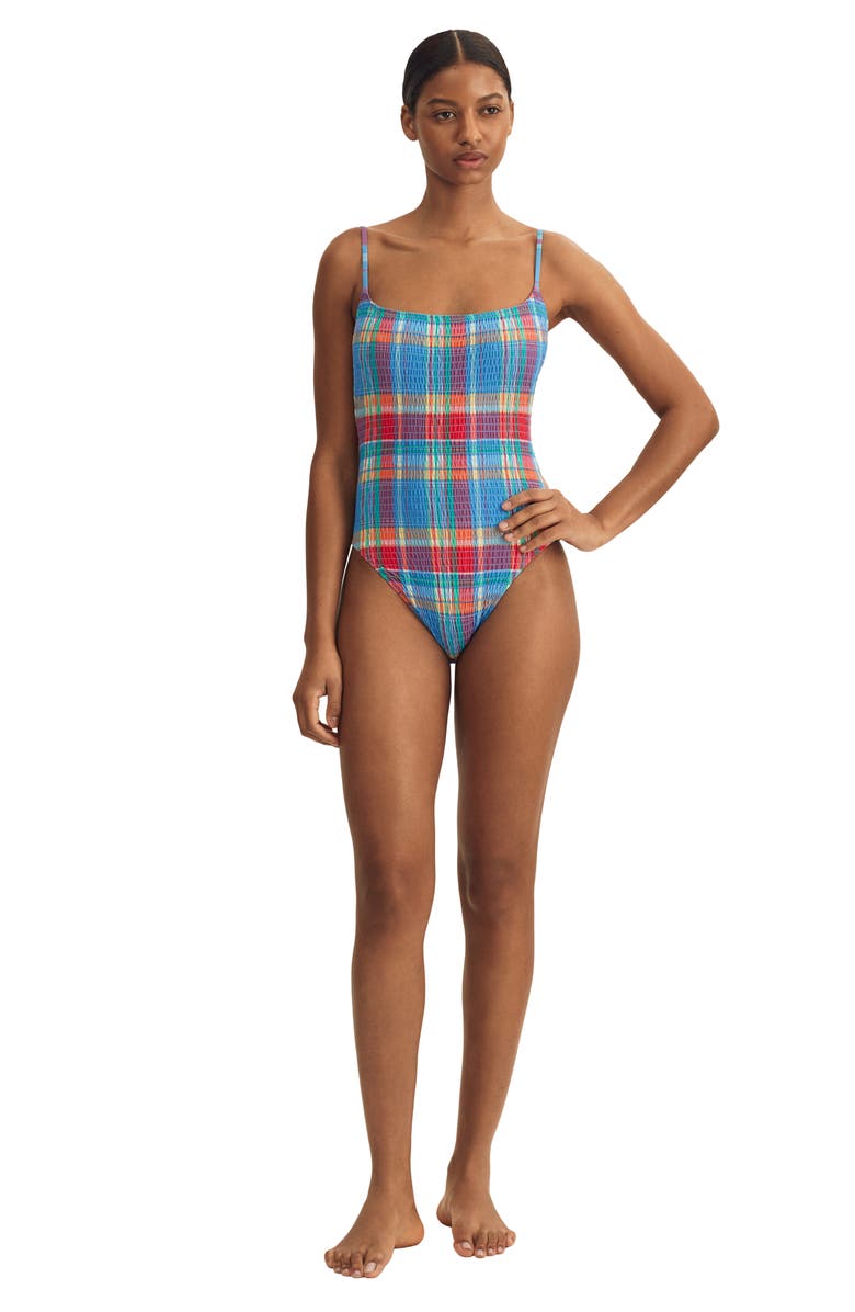 Polo Ralph Lauren Kennedy Smocked One-Piece Swimsuit, Alternate, color, Blue Multi
