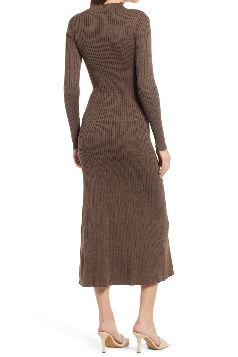 Long Sleeve Side Slit Sweater Dress, Alternate, color, BROWN