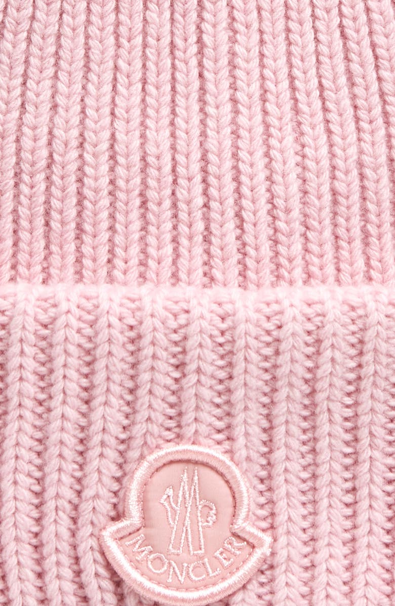 Moncler Logo Patch Rib Wool Beanie, Alternate, color, Pink