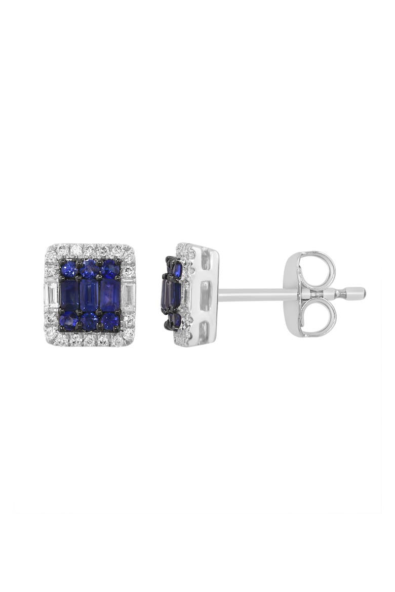 Sterling Silver Diamond Halo Sapphire Stud Earrings, Alternate, color, BLUE