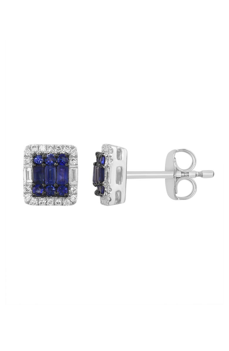 EFFY Sterling Silver Diamond Halo Sapphire Stud Earrings, Alternate, color, Blue