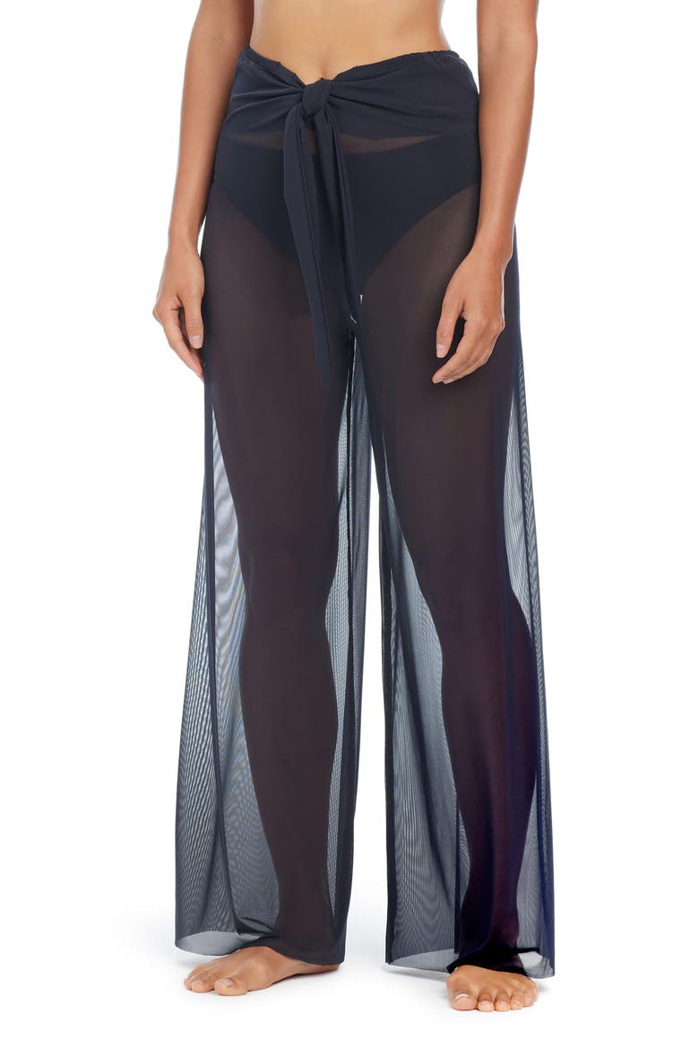 Be Transparent Tie Front Cover-Up Pants, Main, color, BLACK