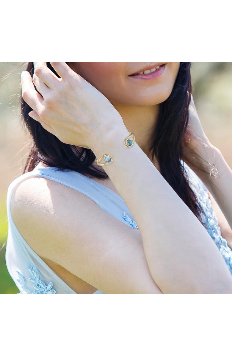 LuvMyJewelry Glory of the Sun Yellow Gold Plated Silver Turquoise Gemstone Diamond Women Cuff, Alternate, color,